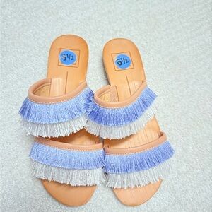 Dolce Vita Fringe Sandals - Blue and White